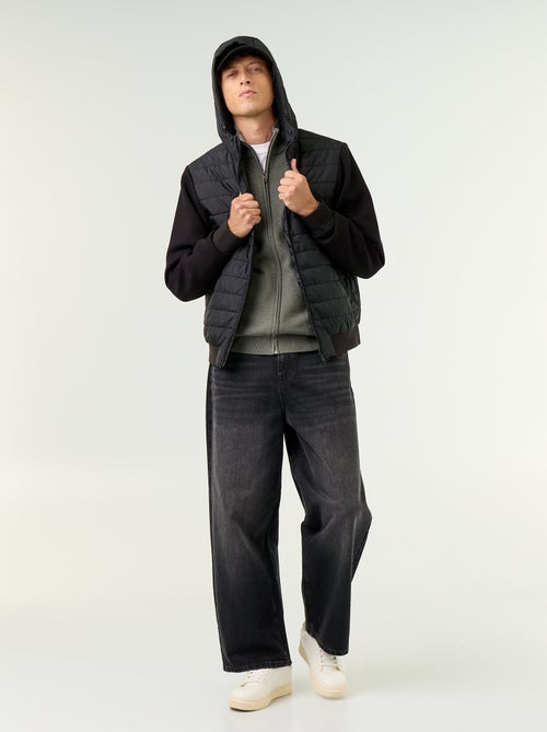 Blouson à capuche zippé bi-matière - Kiabi