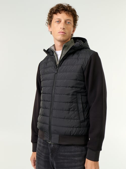 Blouson à capuche zippé bi-matière - Kiabi