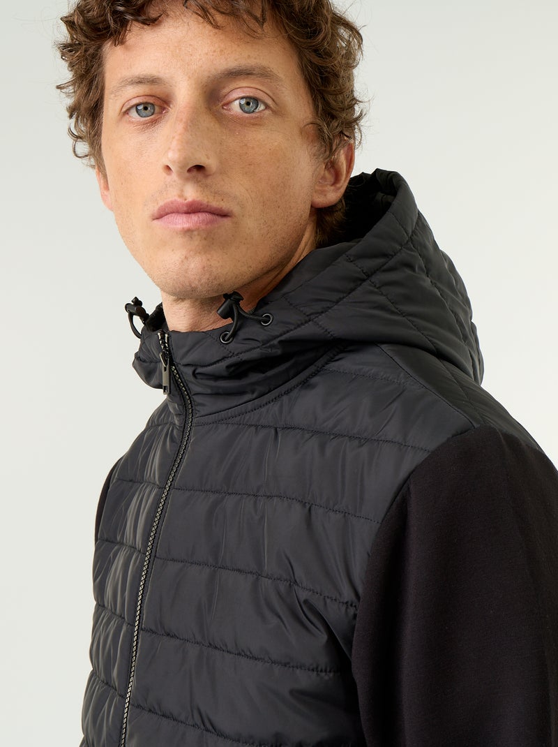Blouson à capuche zippé bi-matière Noir - Kiabi