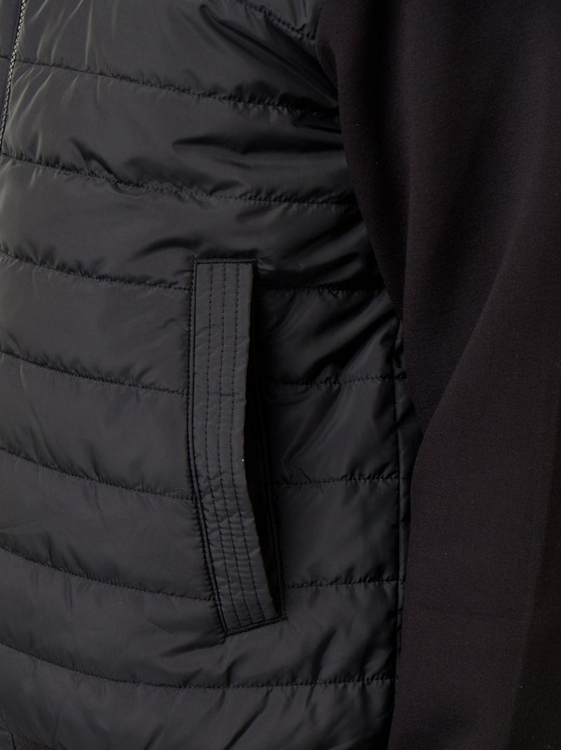 Blouson à capuche zippé bi-matière Noir - Kiabi