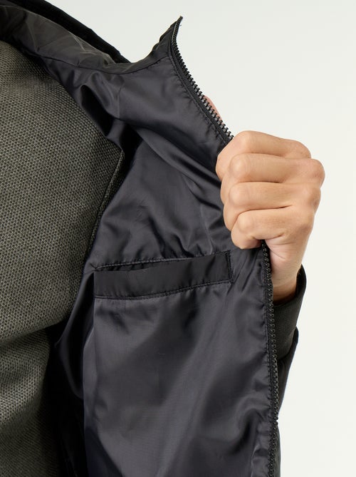 Blouson à capuche zippé bi-matière - Kiabi