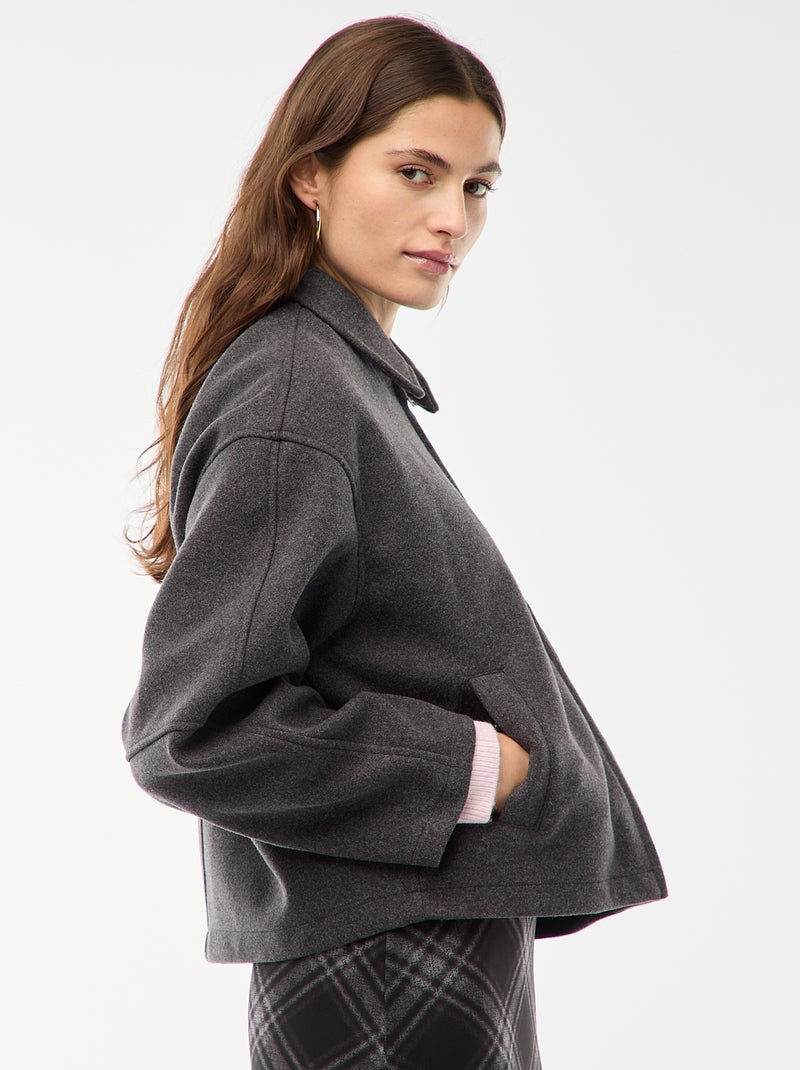 Blouson américain imitation lainage Gris - Kiabi