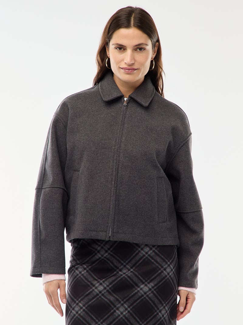 Blouson américain imitation lainage Gris - Kiabi