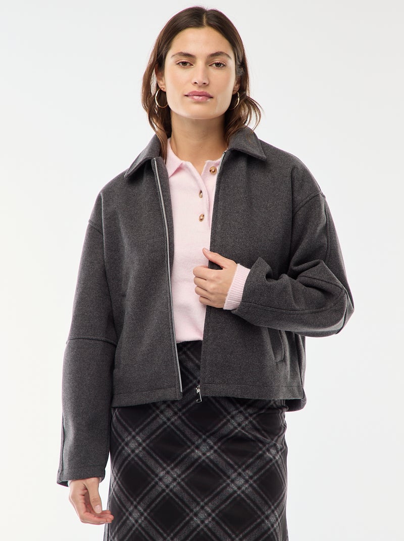 Blouson américain imitation lainage Gris - Kiabi