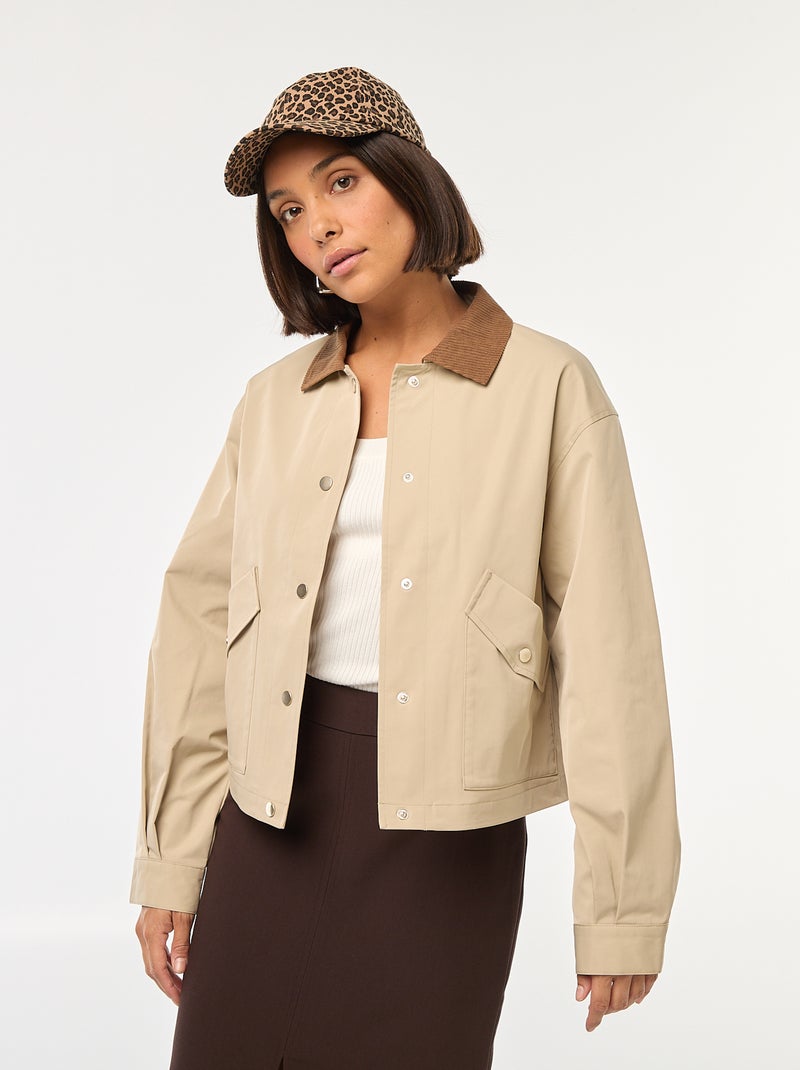 Blouson avec col en matière côtelée Beige - Kiabi
