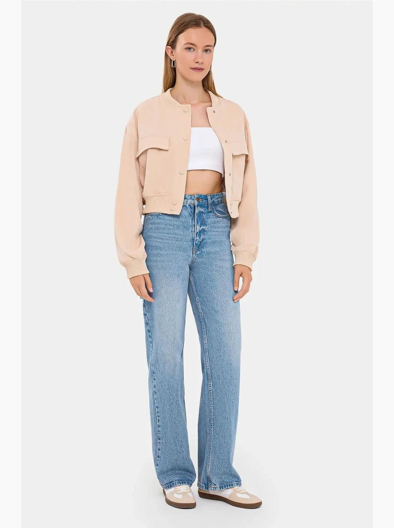 Blouson aviateur à col rond avec poche hiccup Beige naturel - Kiabi