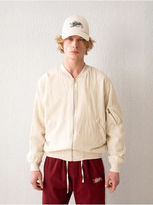 Blouson aviateur en coton avec fermeture éclair et poche giesto - Kiabi