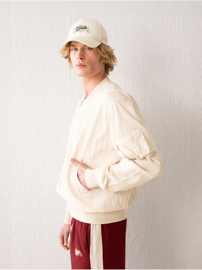 Blouson aviateur en coton avec fermeture éclair et poche giesto Beige argile - Kiabi