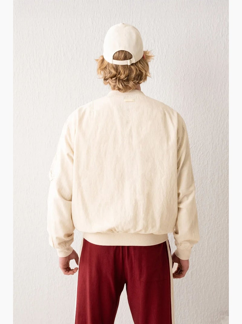 Blouson aviateur en coton avec fermeture éclair et poche giesto Beige argile - Kiabi
