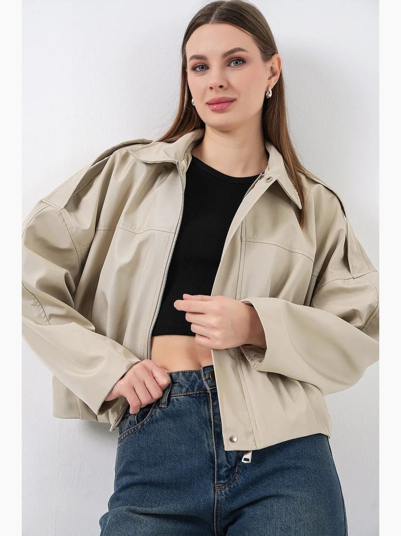 Blouson aviateur en gabardine avec fermeture éclair bdart Sable - Kiabi