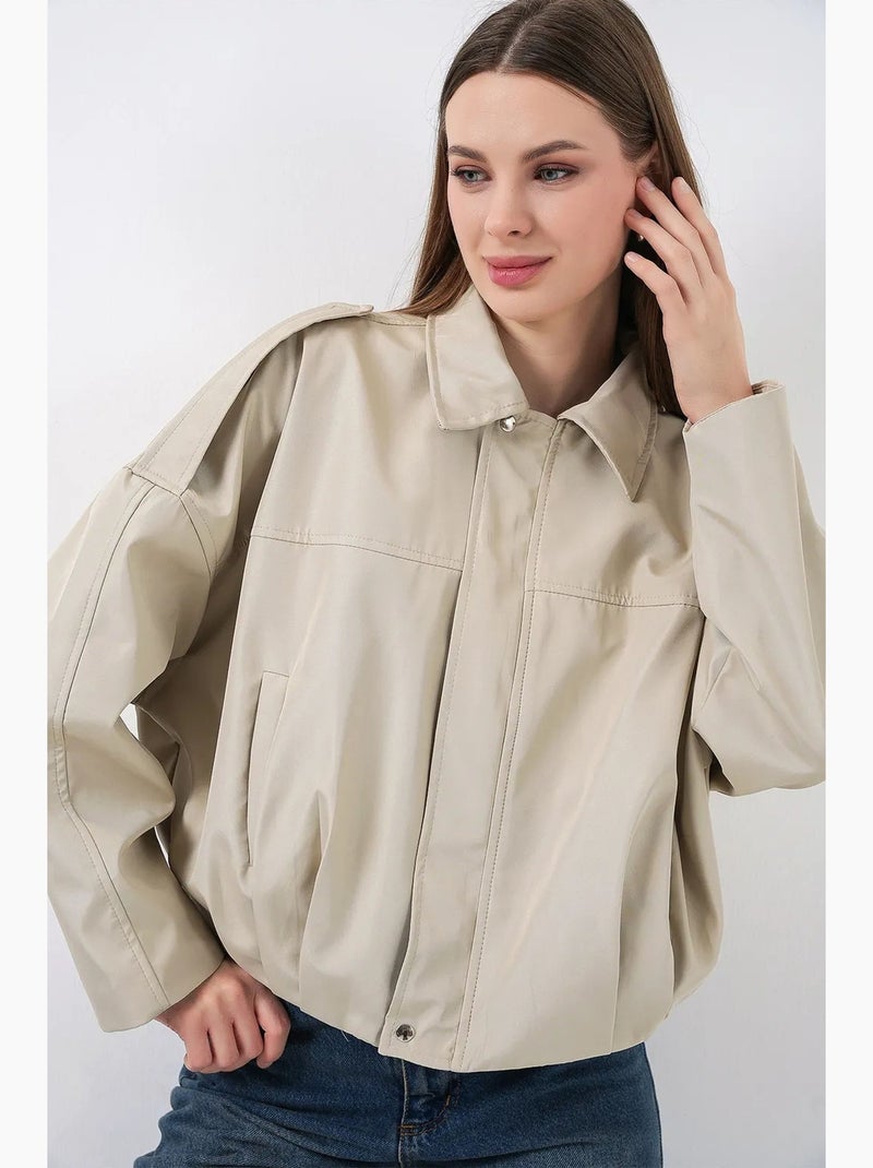 Blouson aviateur en gabardine avec fermeture éclair bdart Sable - Kiabi