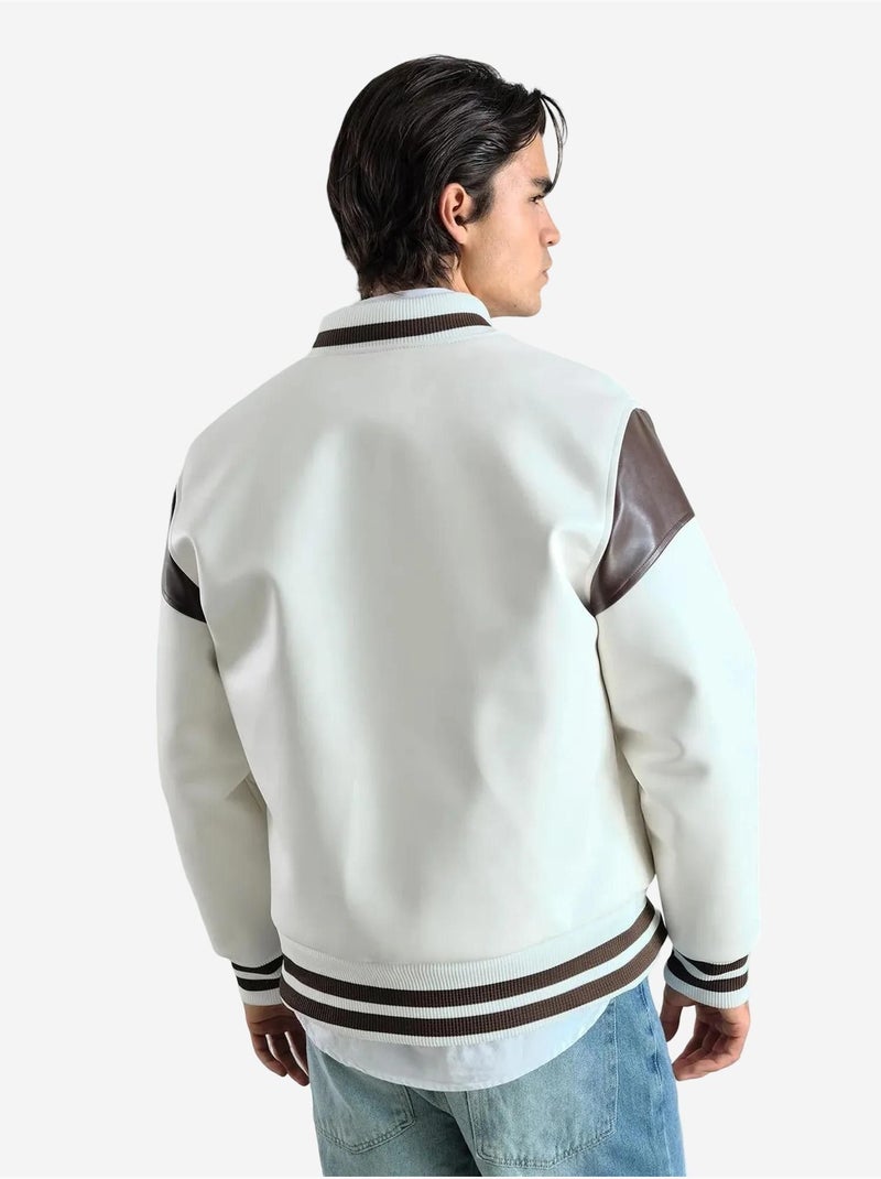 Blouson aviateur en similicuir giesto Blanc - Kiabi