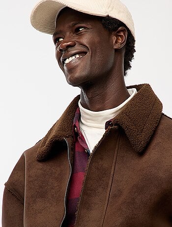 Blouson aviateur façon peau avec col effet moutonné