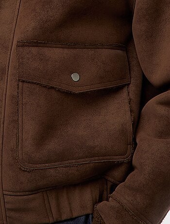 Blouson aviateur façon peau avec col effet moutonné