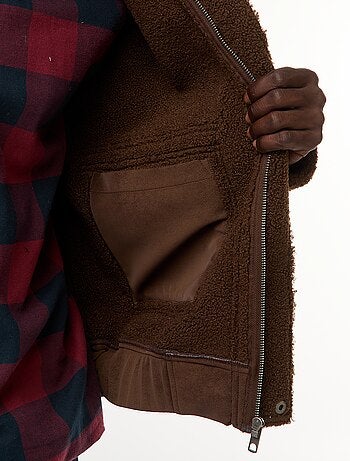 Blouson aviateur façon peau avec col effet moutonné