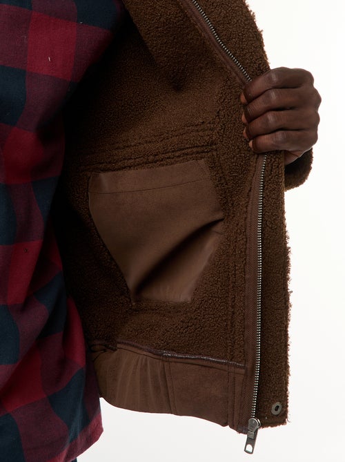 Blouson aviateur façon peau avec col effet moutonné - Kiabi