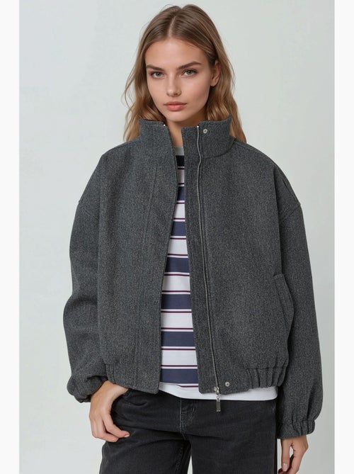 Blouson aviateur texturé avec col de veste hiccup - Kiabi Blouson aviateur texturé avec col de veste hiccup - Kiabi
