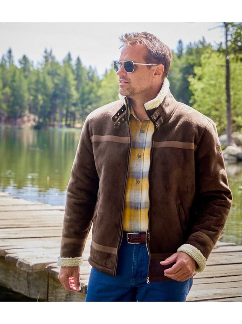 Blouson Bombardier Suédine et Sherpa   - ATLAS FOR MEN Marron - Kiabi