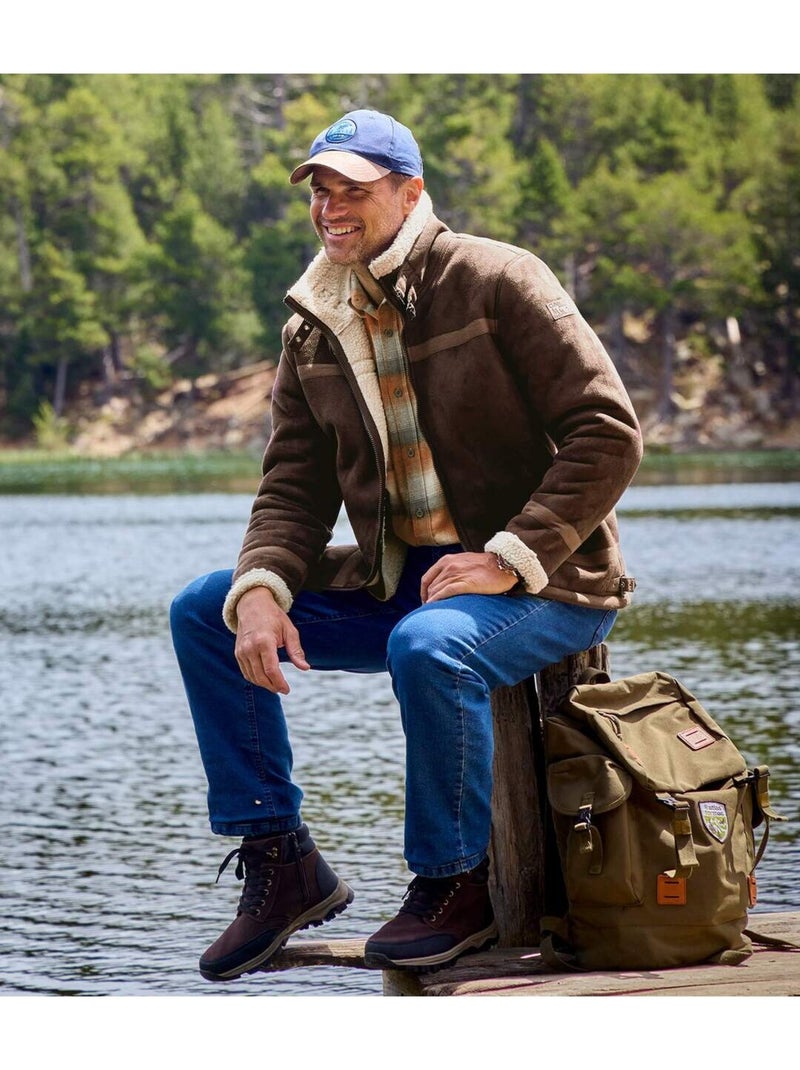 Blouson Bombardier Suédine et Sherpa   - ATLAS FOR MEN Marron - Kiabi