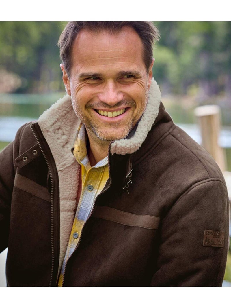 Blouson Bombardier Suédine et Sherpa   - ATLAS FOR MEN Marron - Kiabi