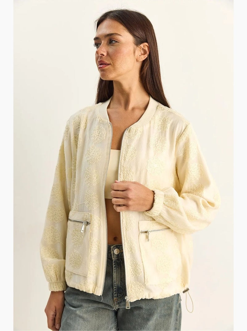 Blouson bomber à broderie florale lucci Crème - Kiabi