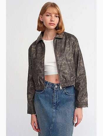 Blouson bomber court en similicuir dilvin