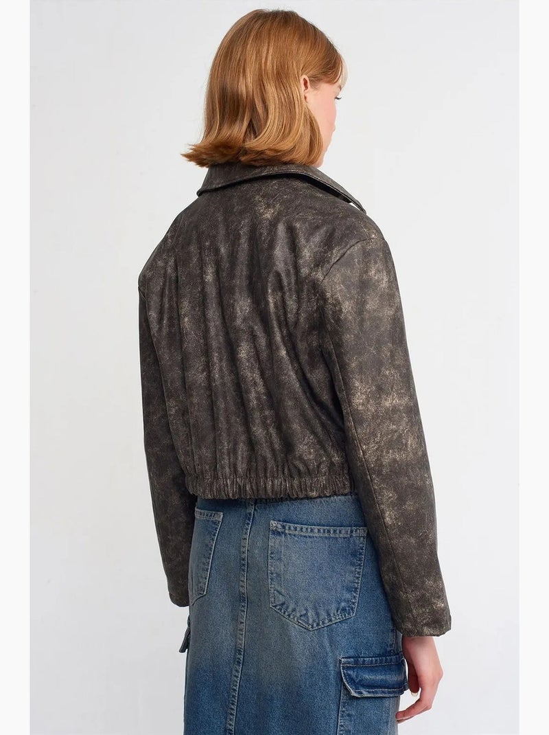 Blouson bomber court en similicuir dilvin Gris Noir - Kiabi