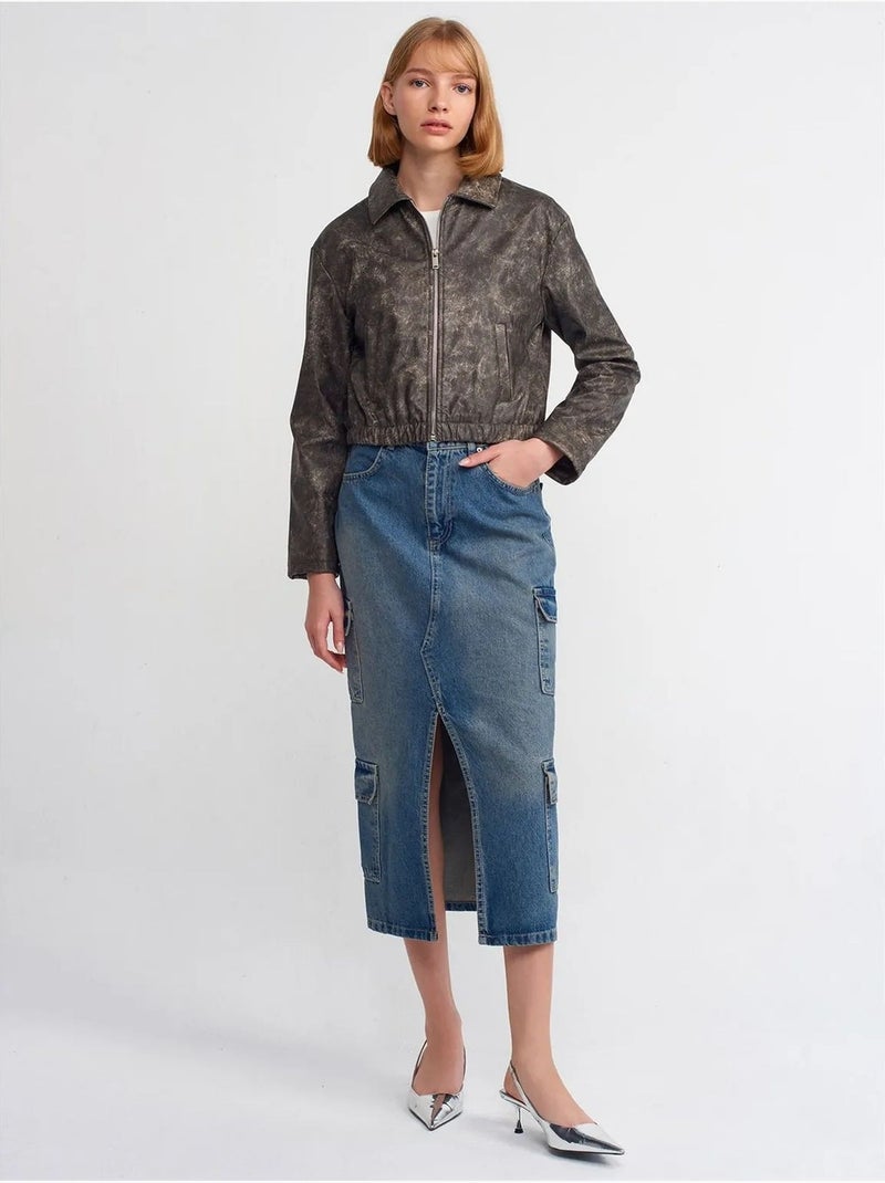 Blouson bomber court en similicuir dilvin Gris Noir - Kiabi