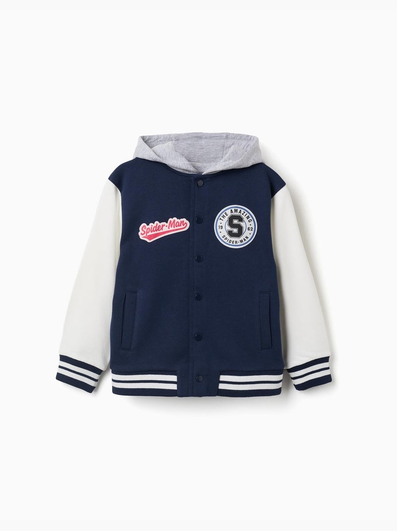 Blouson bomber en coton peigné à capuche spider-man Bleu foncé - Kiabi