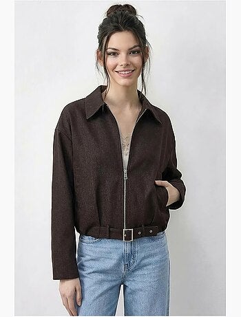 Blouson bomber oversize en jean avec ceinture lucci
