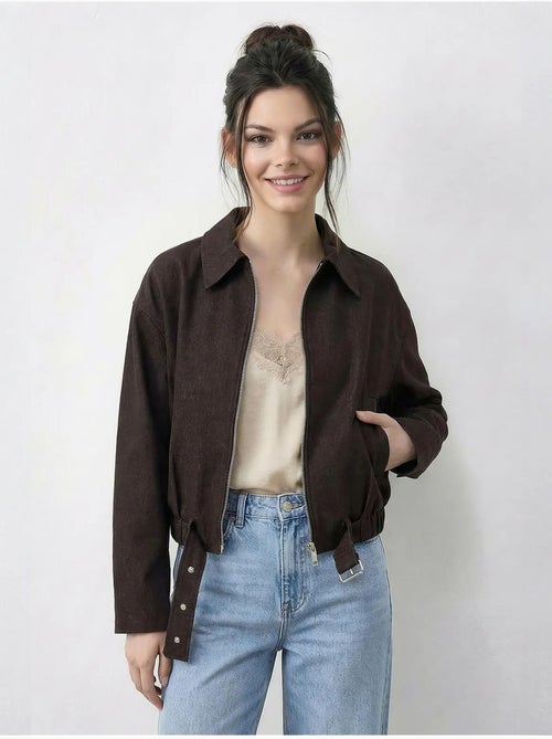 Blouson bomber oversize en jean avec ceinture lucci - Kiabi