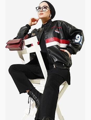 Blouson bomber oversize en simili cuir color block bdart