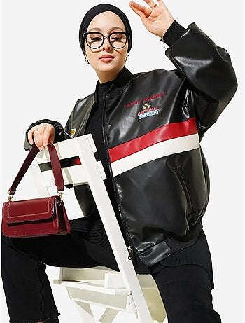Blouson bomber oversize en simili cuir color block bdart