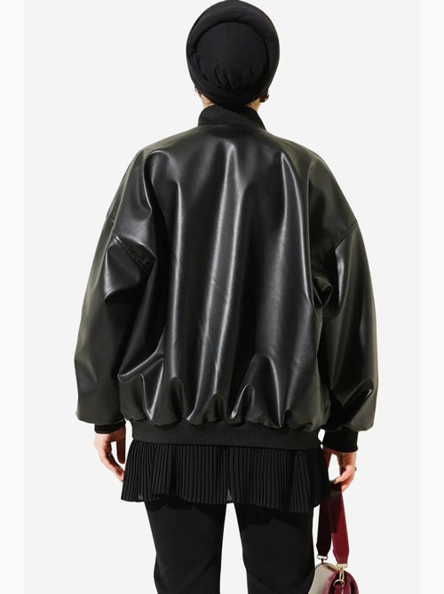 Blouson bomber oversize en simili cuir color block bdart - Kiabi