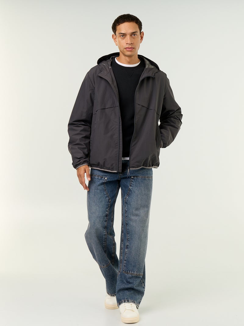 Blouson coupe-vent à capuche déperlant Noir - Kiabi