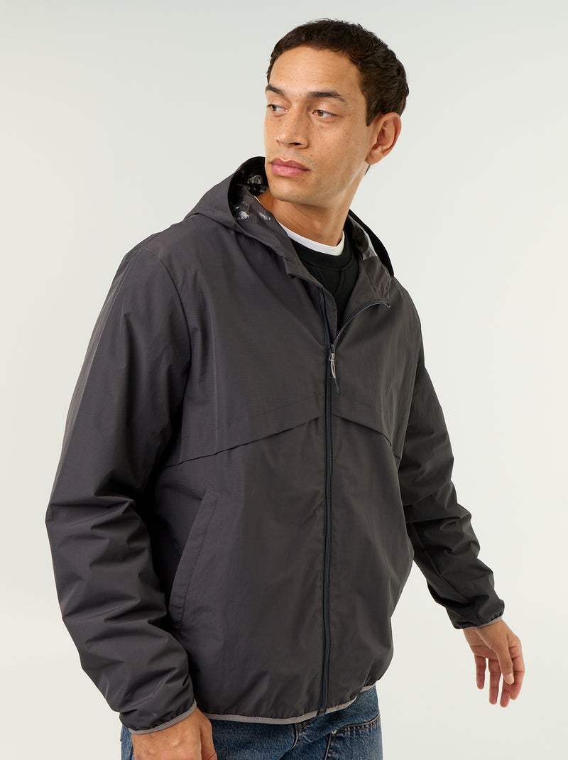 Blouson coupe-vent à capuche déperlant Noir - Kiabi