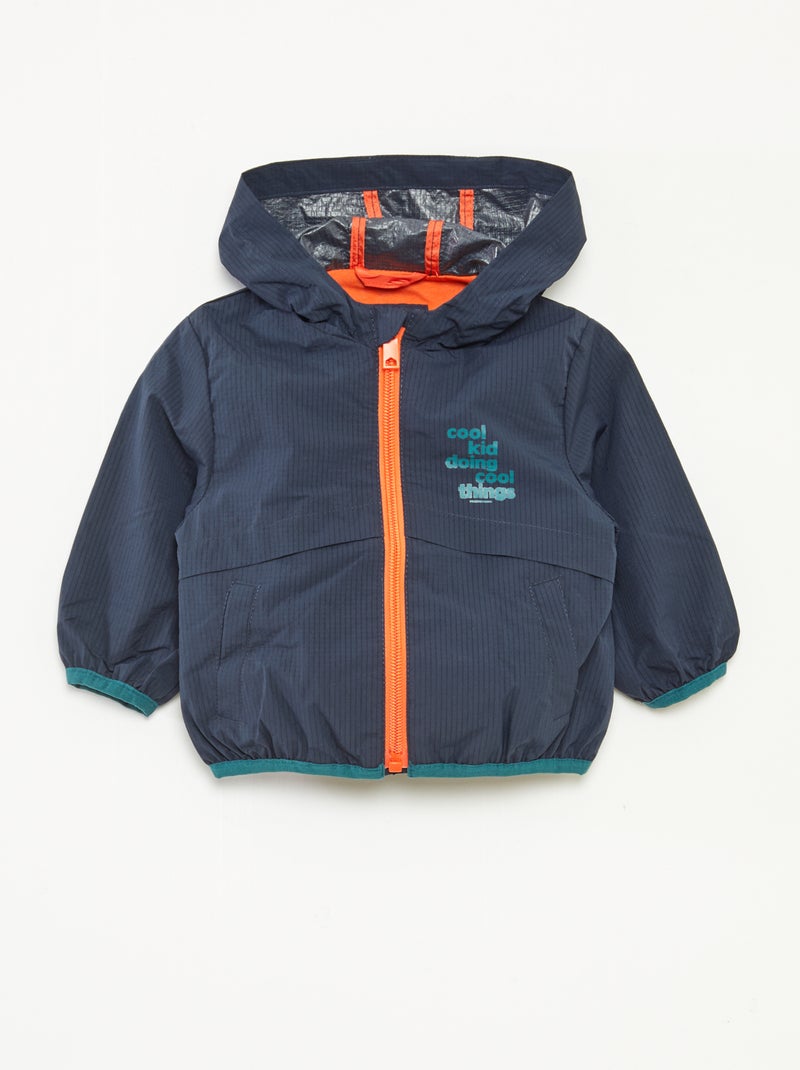 Blouson coupe-vent déperlant à capuche Bleu - Kiabi