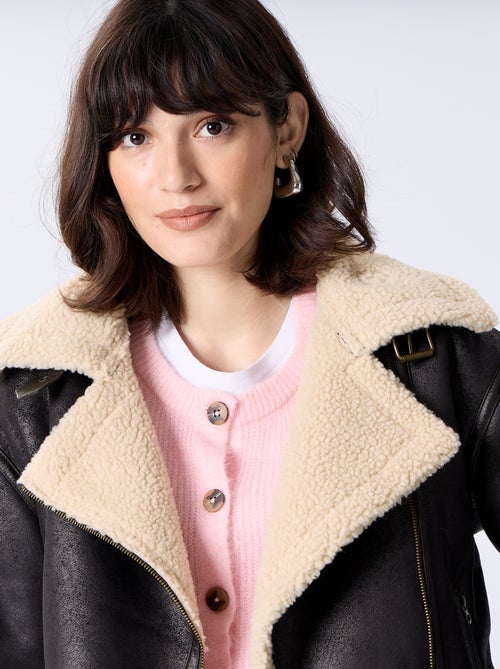 Blouson court avec col effet moutonné - Kiabi