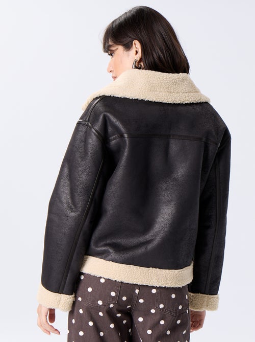 Blouson court avec col effet moutonné - Kiabi