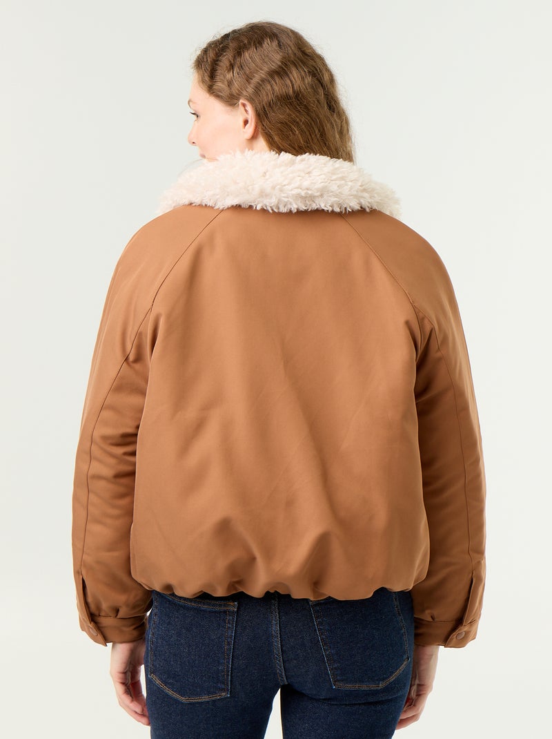 Blouson court avec col effet moutonné Marron - Kiabi