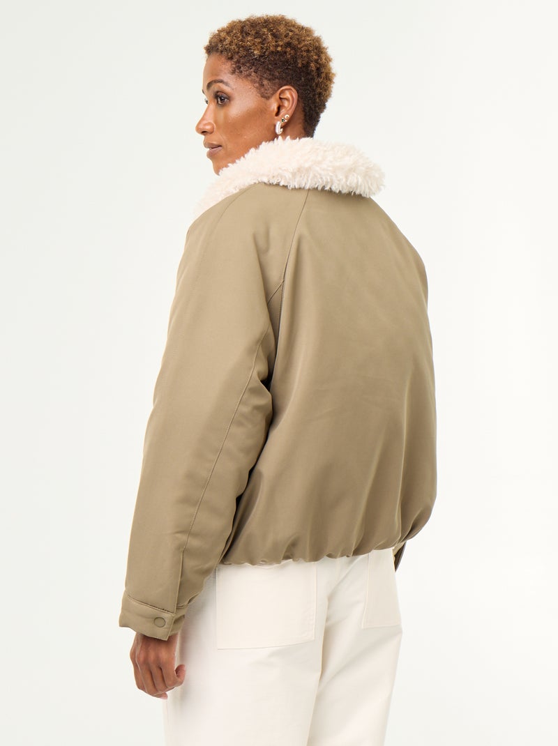 Blouson court avec col effet moutonné Vert - Kiabi