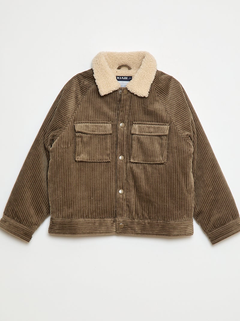 Blouson court en velours côtelé Kaki - Kiabi