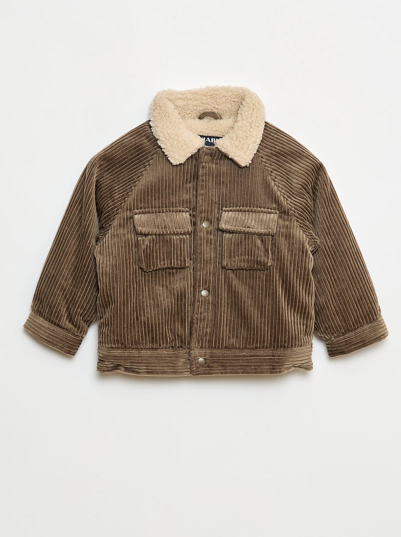 Blouson court en velours doublé Kaki - Kiabi