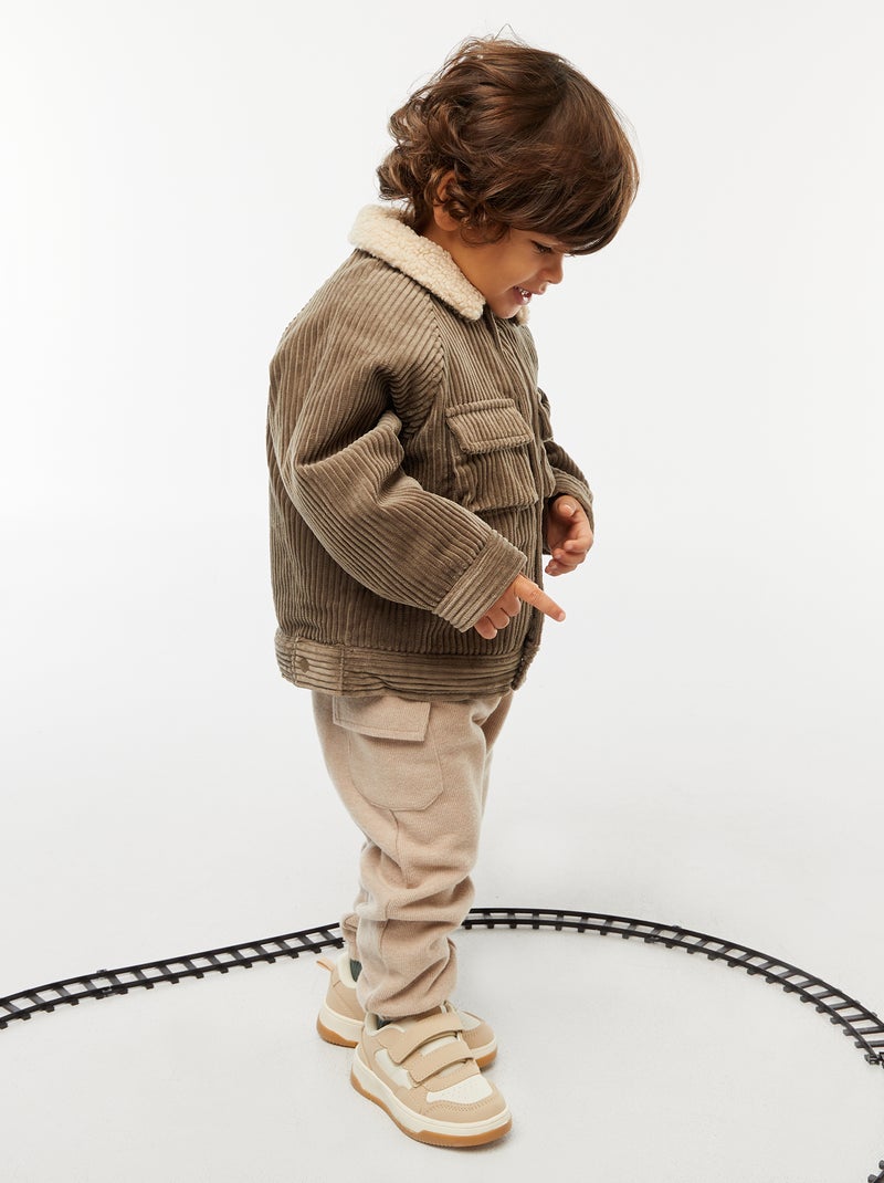 Blouson court en velours doublé Kaki - Kiabi