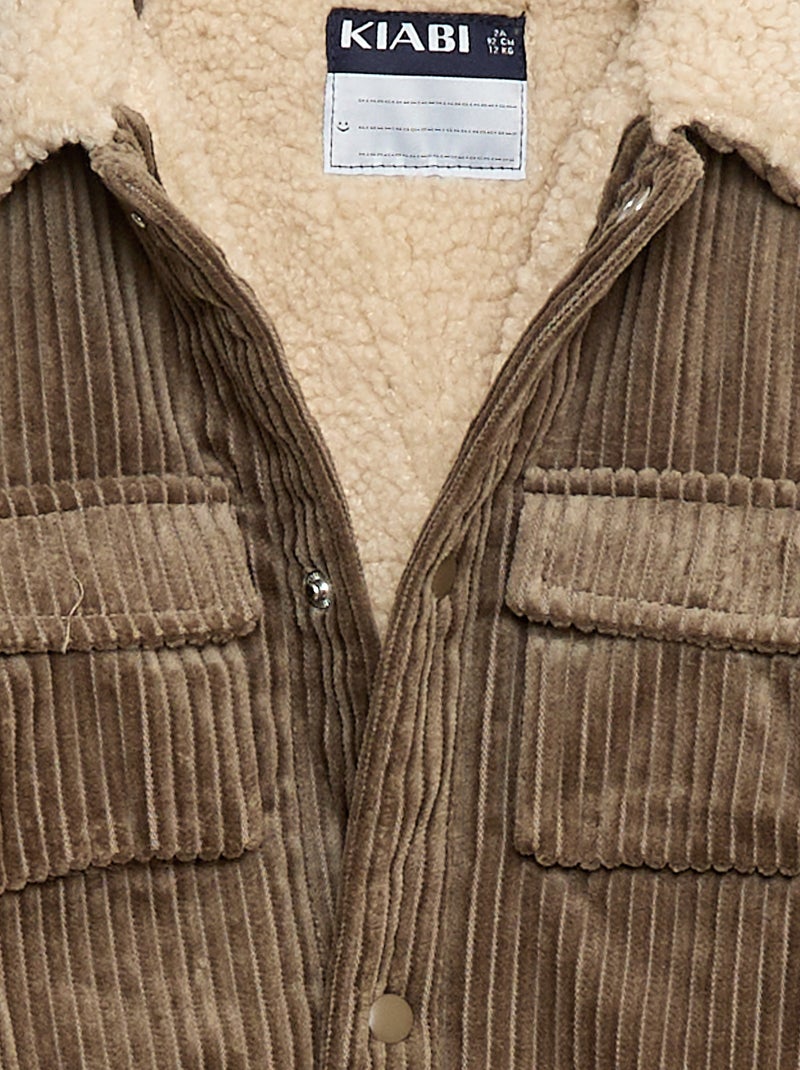 Blouson court en velours doublé Kaki - Kiabi