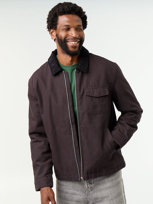 Blouson court zippé avec col contrasté en velours - Kiabi
