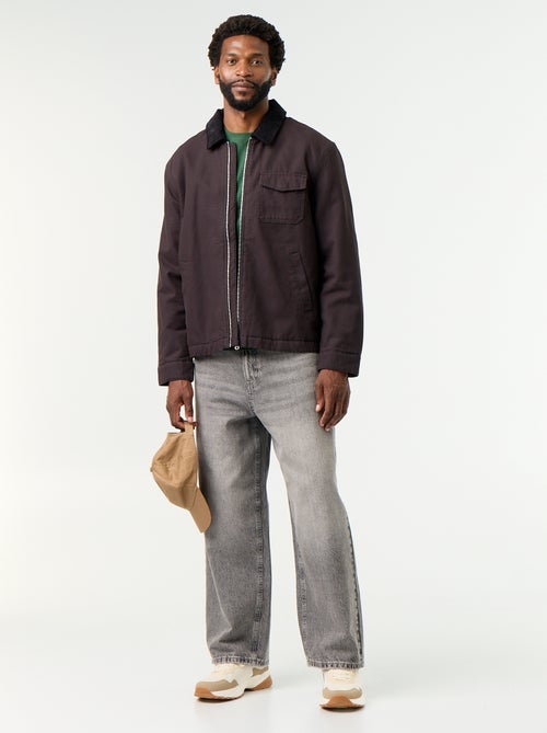 Blouson court zippé avec col contrasté en velours - Kiabi