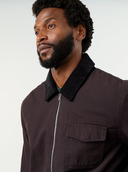 Blouson court zippé avec col contrasté en velours - Kiabi