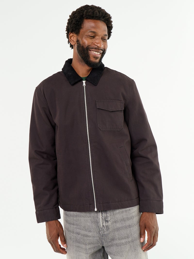 Blouson court zippé avec col contrasté en velours Noir - Kiabi