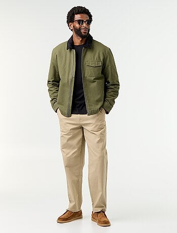 Blouson court zippé avec col contrasté en velours